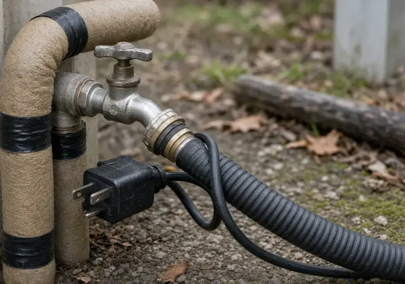 A heated water hose connected to an RV spigot with insulation wrap