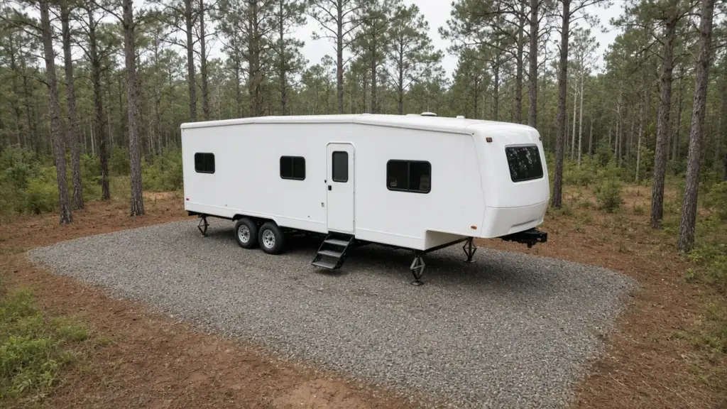 The clear area under an RV with nothing stored beneath