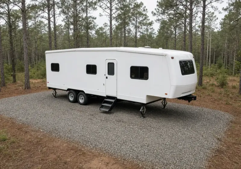 The clear area under an RV with nothing stored beneath