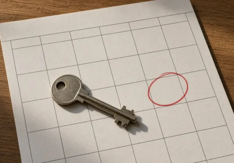 A calendar with a date circled and an RV key on a table