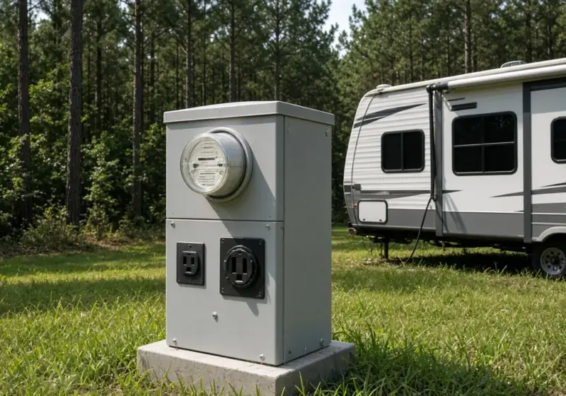 An electric meter on an RV power pedestal