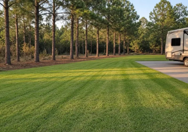 A safe tidy RV park lawn with no fireworks or clutter