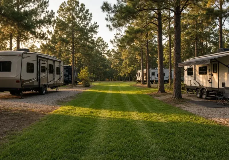 A freshly mowed lawn between RV sites