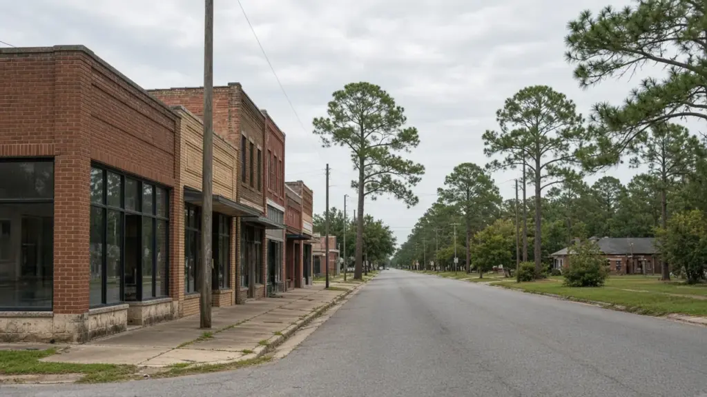 A small Texas town street compared with a suburban road