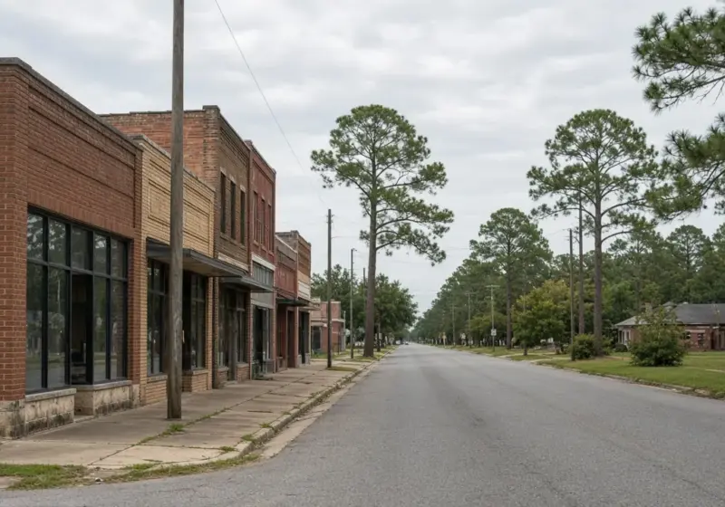 A small Texas town street compared with a suburban road