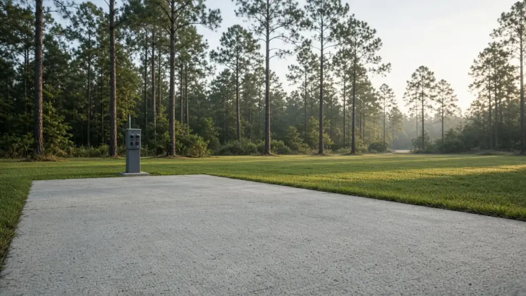 An empty clean RV site after move-out