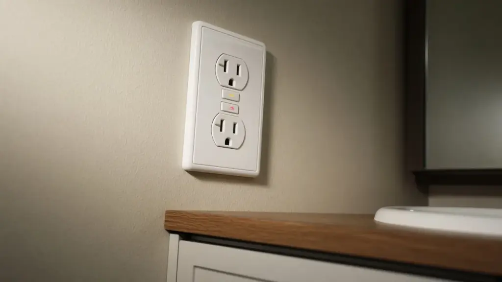 A GFCI outlet inside an RV bathroom
