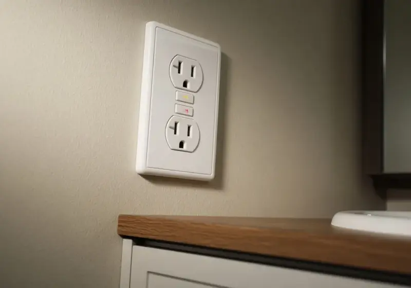 A GFCI outlet inside an RV bathroom